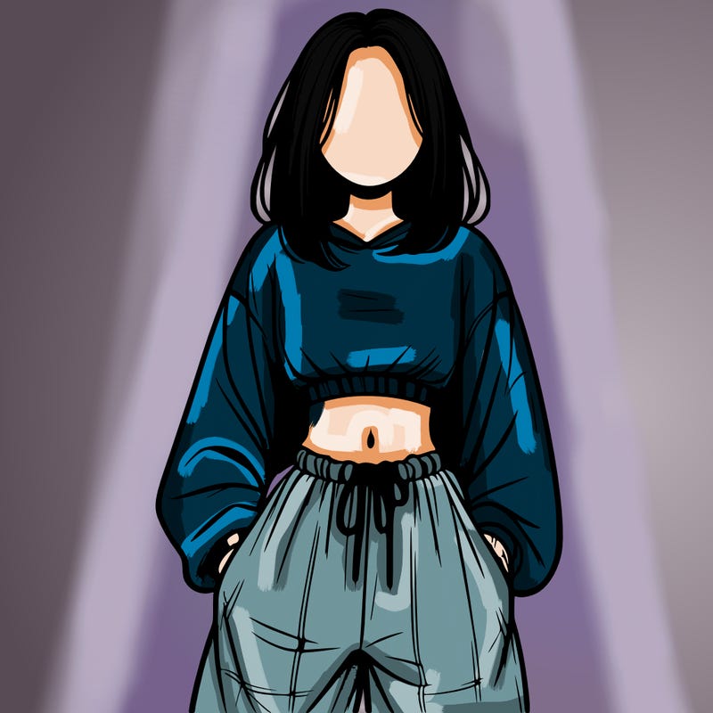 realistic girl faceless with baggy pants and a crop top