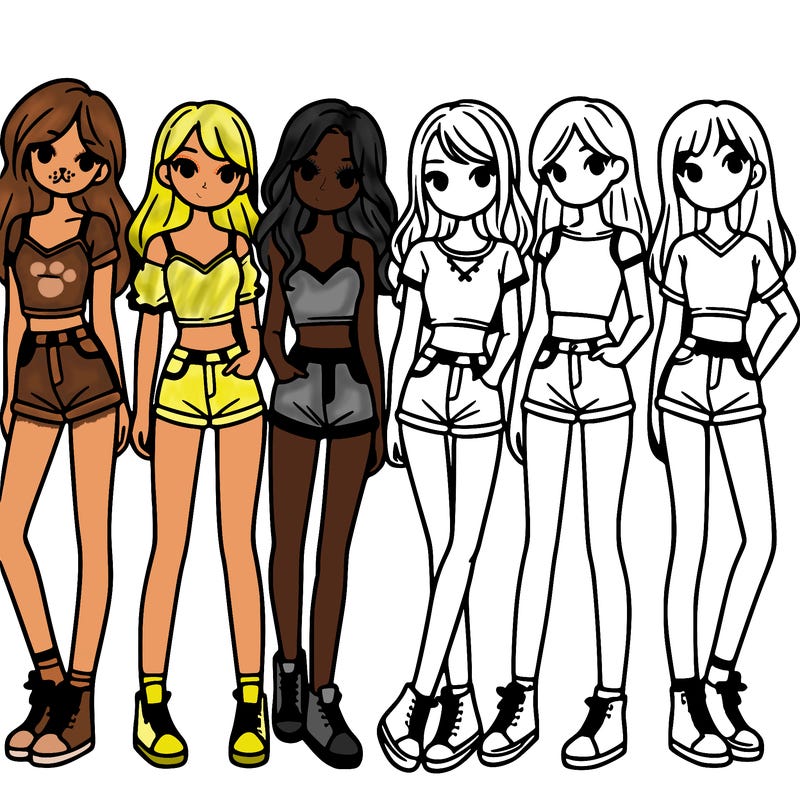 a group of girls wearing crop tops and shorts