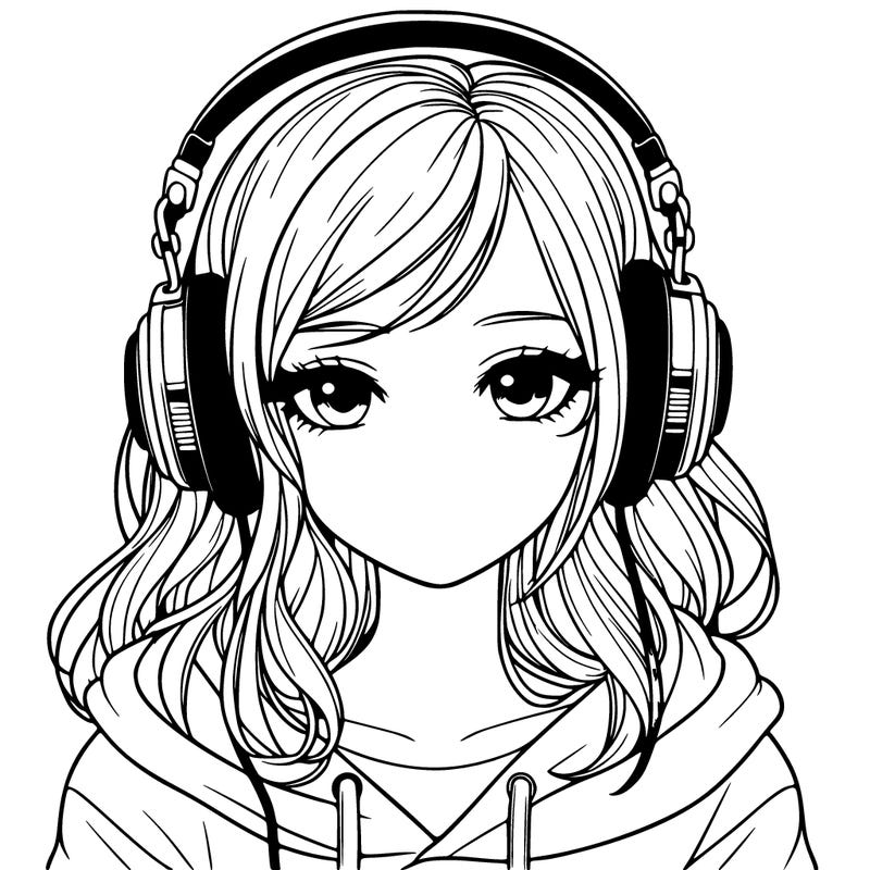 a realistic girl wearing headphones