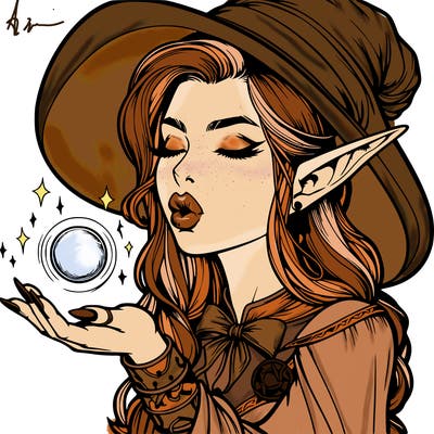 realistic elf casting a spell with lips