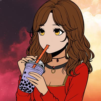 realistic girl drinking boba tea