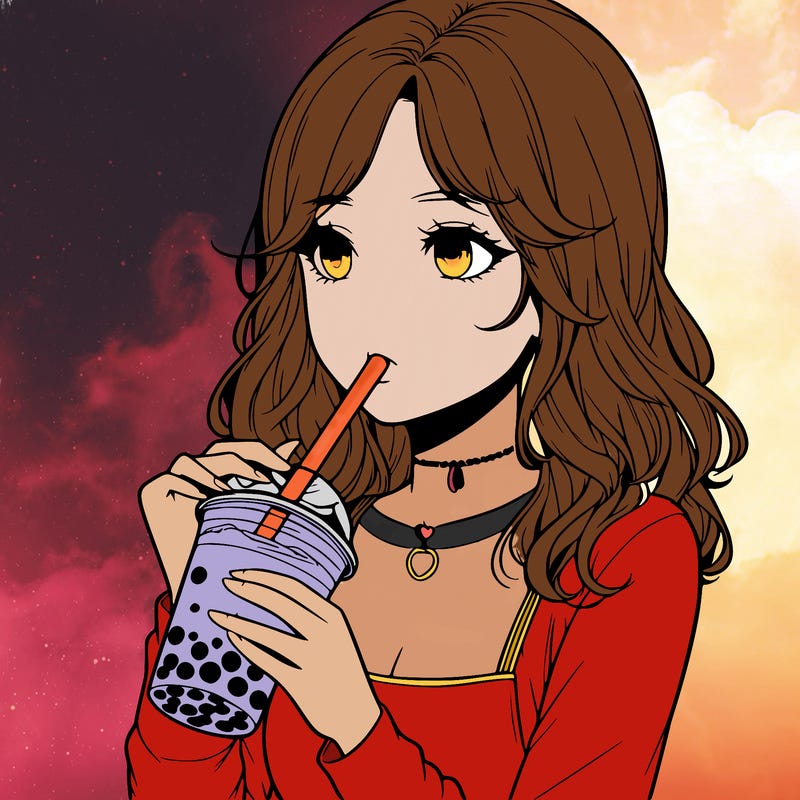 realistic girl drinking boba tea