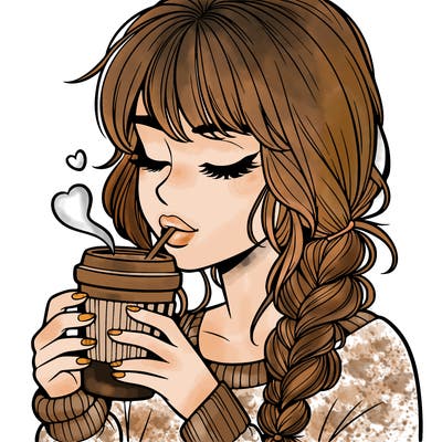 realistic girl drinking coffee