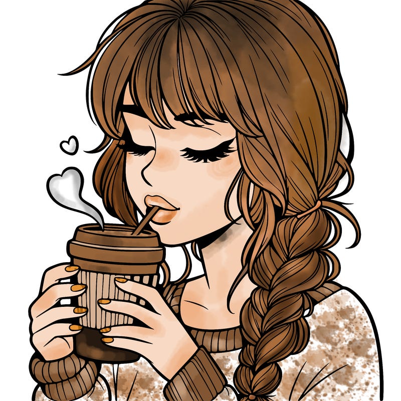 realistic girl drinking coffee