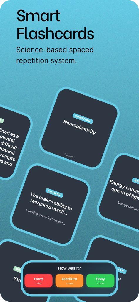 Smart flashcards feature in the Pingo app using a science based spaced repetition system