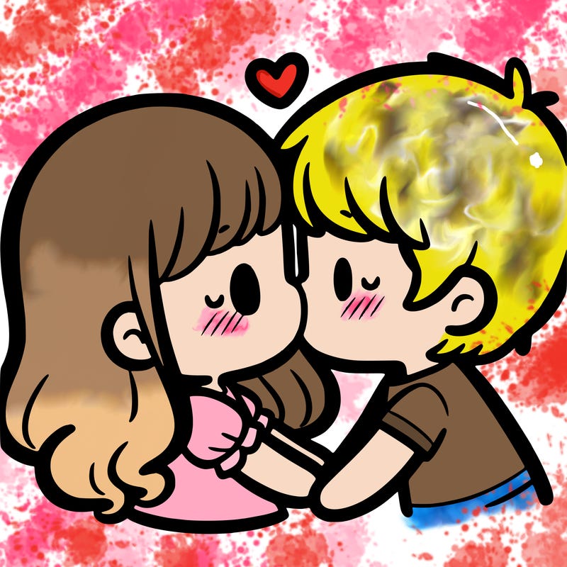 a girl and a boy kissing