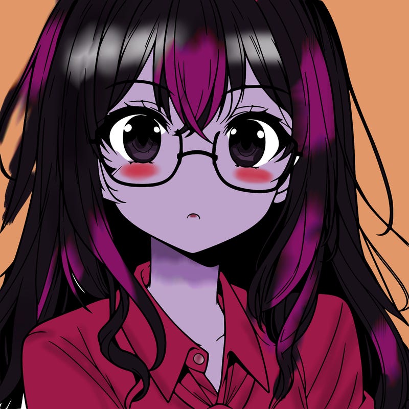 anime girl with long hair and glasses