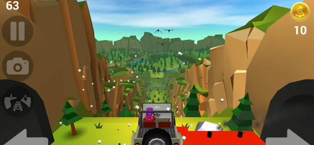 Faily Brakes Classic - A jeep driving downhill through a steep canyon in the game Faily Brakes Classic