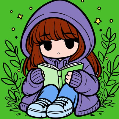 girl in oversized hoodie reading a book
