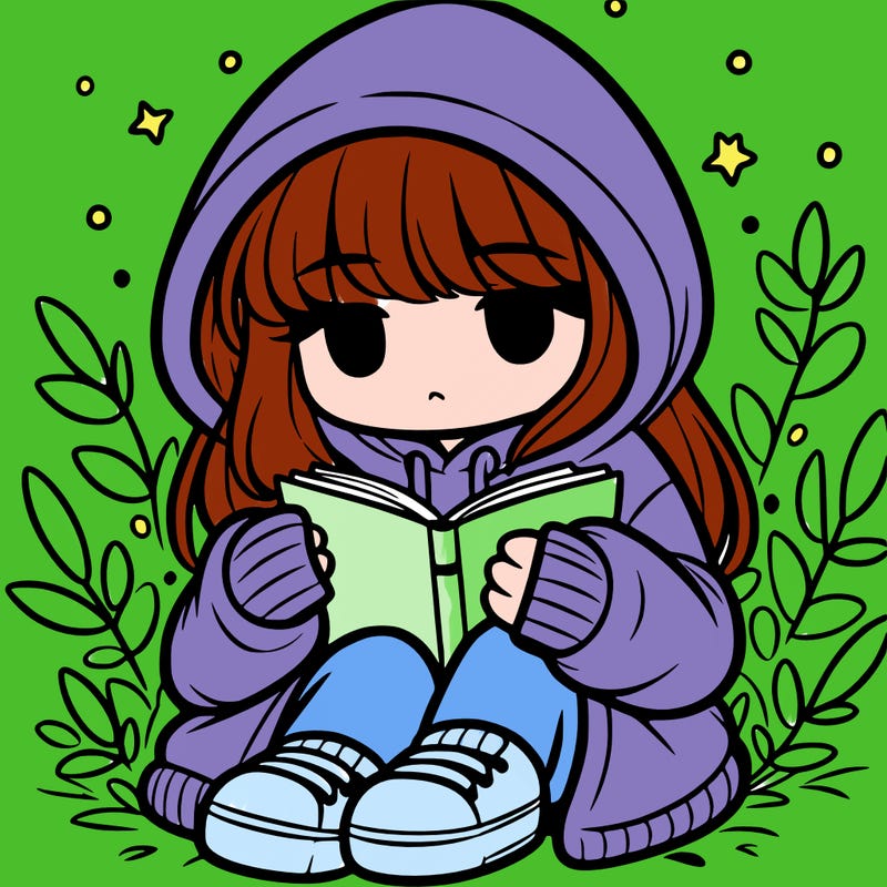girl in oversized hoodie reading a book