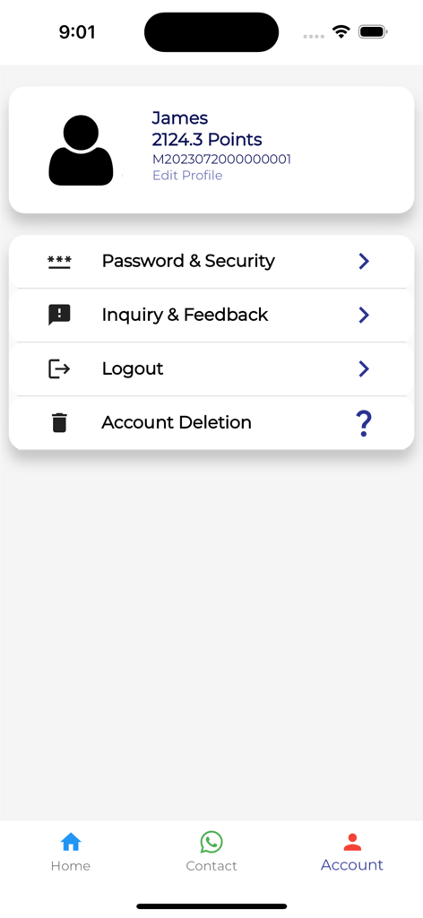 Health Lane Pharmacy - Health Lane Pharmacy app profile page showing reward points and account management options