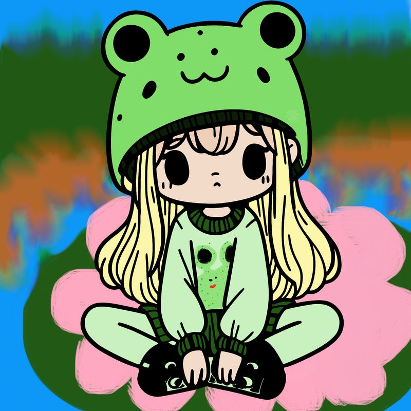 a girl wearing a frog hat and some frog socks