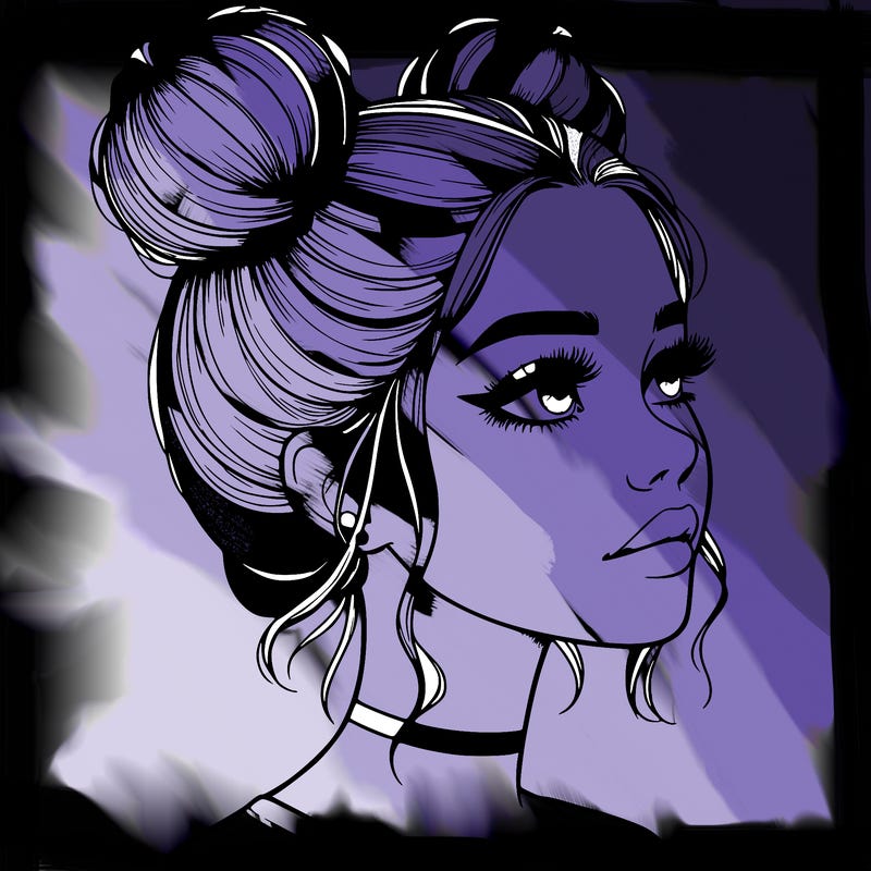 realistic girl with buns on the top of her head