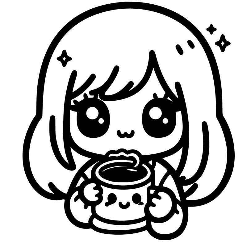 kawaii girl drinking coffee