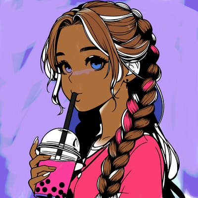 realistic girl with braided hair drinking boba