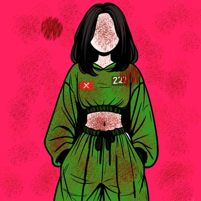 realistic girl faceless with baggy pants and a crop top