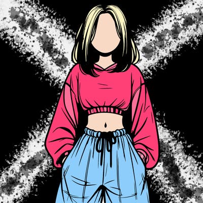 realistic girl faceless with baggy pants and a crop top