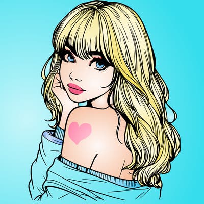 realistic girl with bangs looking over her shoulder