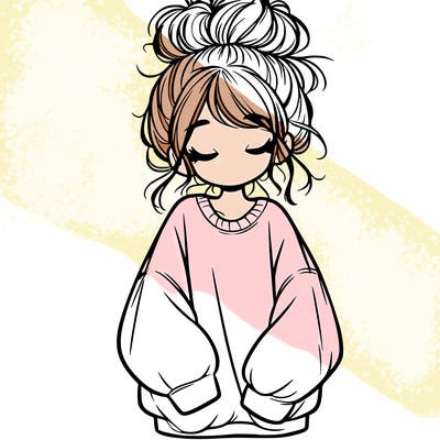 girl with baggy sweatshirt and messy bun