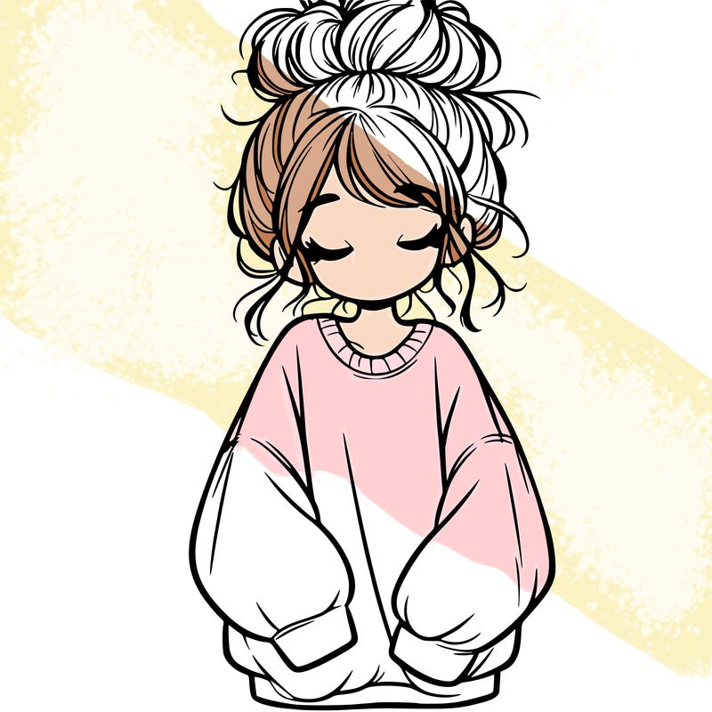 girl with baggy sweatshirt and messy bun