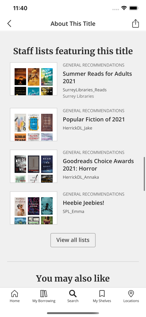 Curated staff lists and book recommendations in the Surrey Libraries mobile app