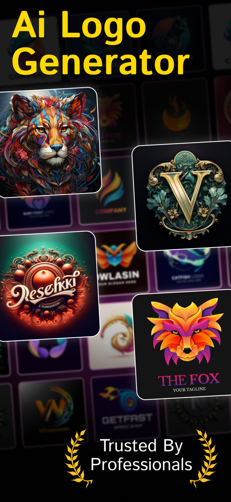 AI Logo Generator & Maker App - Professionelle KI-generierte Logo-Designs mit einem Löwen- und Fuchs-Maskottchen