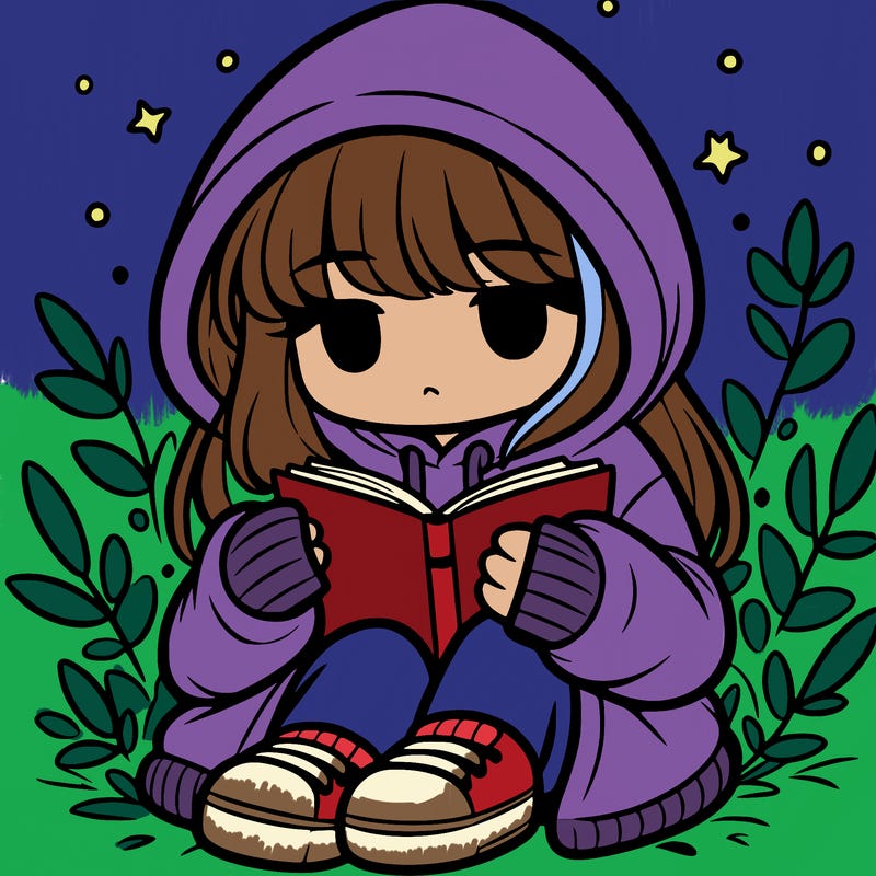 girl in oversized hoodie reading a book