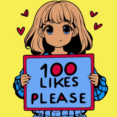a girl holding a sign saying 100 likes please