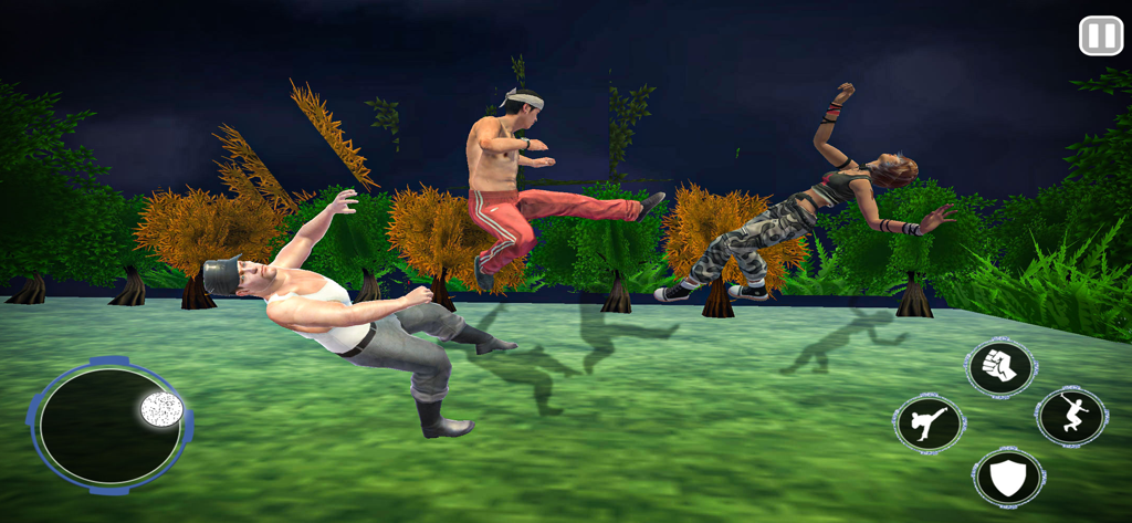 Street Kung FU Fighter Game 3D - 3D street fighting gameplay with characters performing martial arts moves in a forest environment