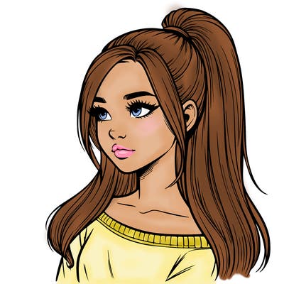 realistic girl with a high ponytail