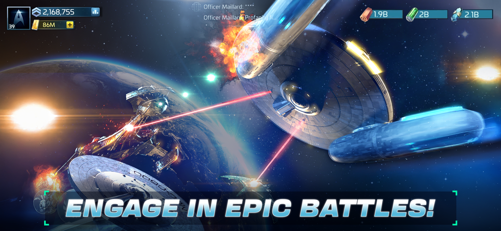 Kinoreife Weltraumschlacht zwischen ikonischen Sternenschiffen in Star Trek Flottenkommando.