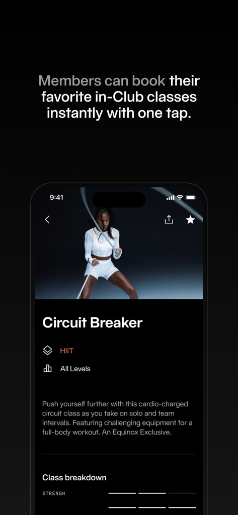 Equinox+ - Equinox+ app interface showing a Circuit Breaker HIIT class booking page