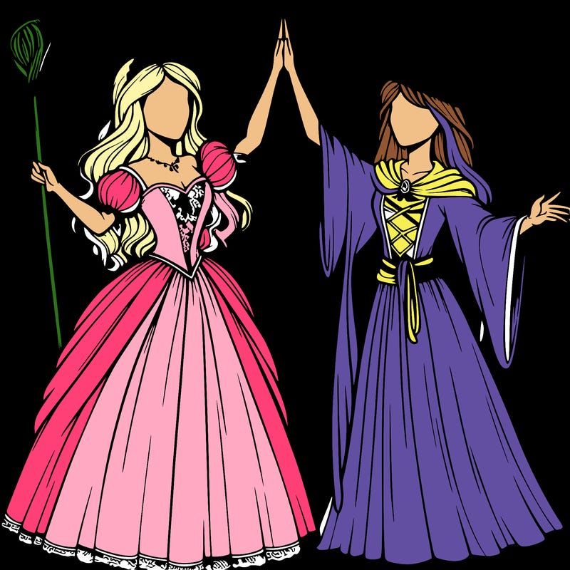 detailed realistic split of a princess and a witch