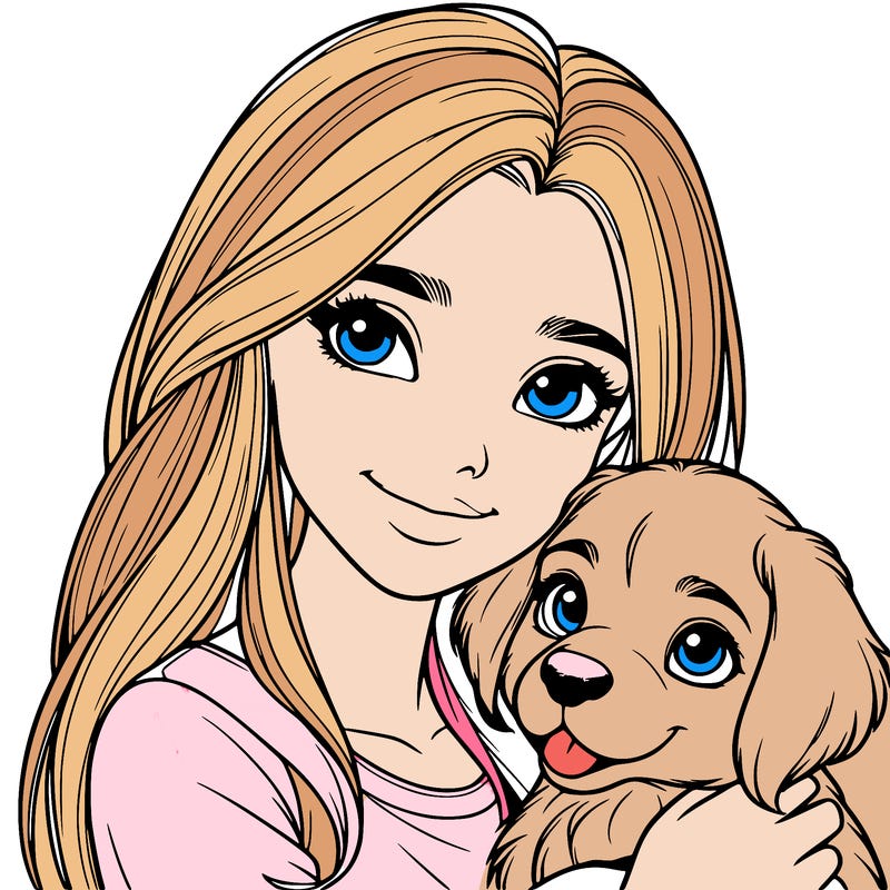 a realistic girl holding a realistic dog