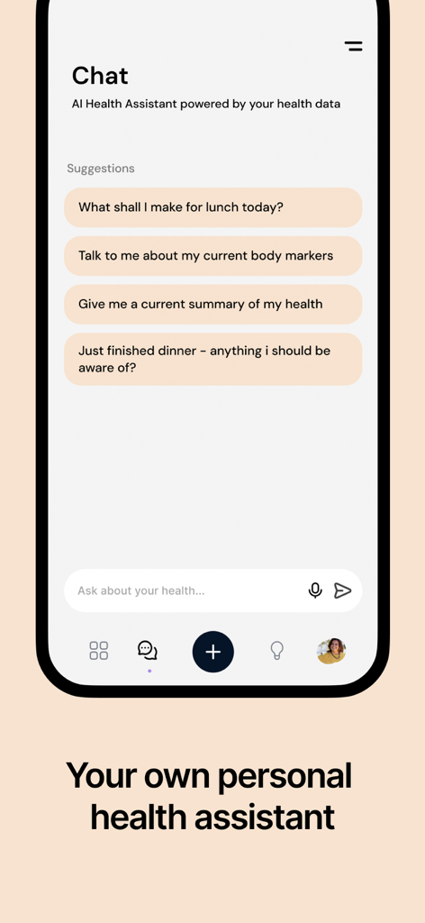 Helsa: Metabolic Health Coach - Helsa AI health assistant chat showing health suggestions