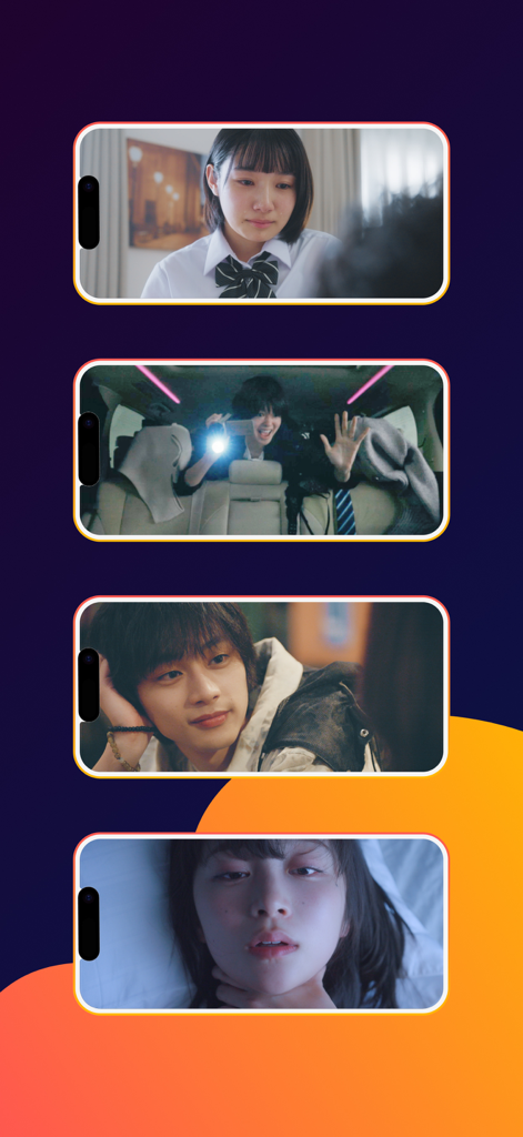 Four smartphone screens showcasing different emotional and dramatic scenes from BUMPiNT short form dramas.