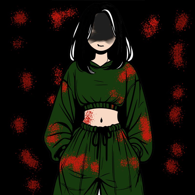 realistic girl faceless with baggy pants and a crop top