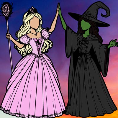 detailed realistic split of a princess and a witch