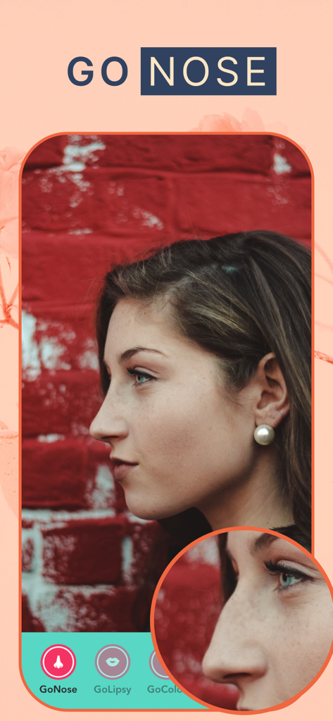 GoSexy - Face and Body Editor - Interface of the GoNose feature in the GoSexy app for nose retouching