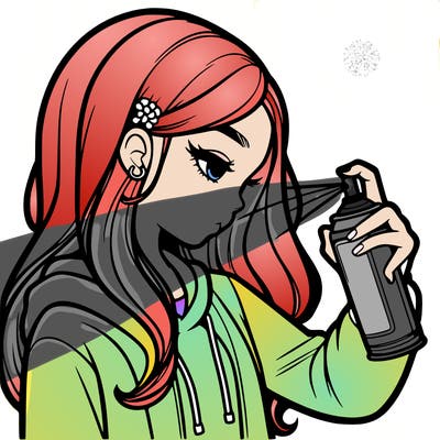 a realistic girl spray painting