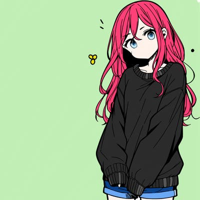 manga teen girl  in a sweater and baggy pants