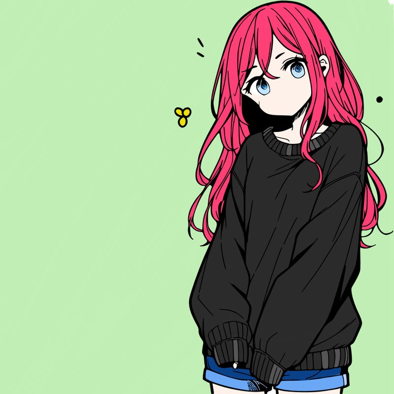 manga teen girl  in a sweater and baggy pants