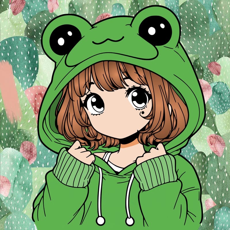 a cute teenage girl wearing a frog hoodie