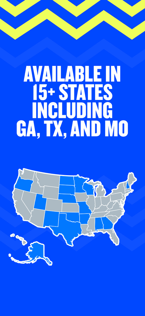 Una mappa degli Stati Uniti che evidenzia i 15 stati in cui FanDuel Picks è disponibile, inclusi Texas e Georgia