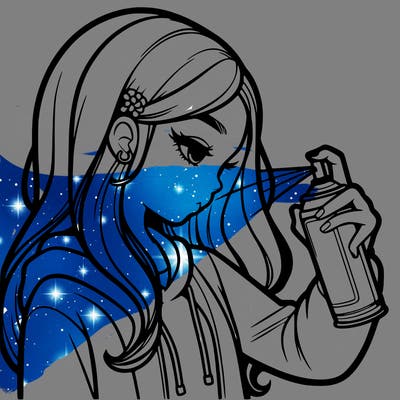 a realistic girl spray painting