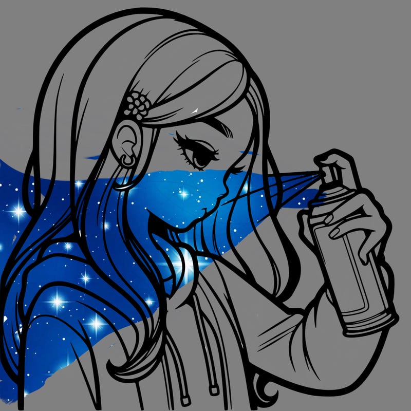 a realistic girl spray painting