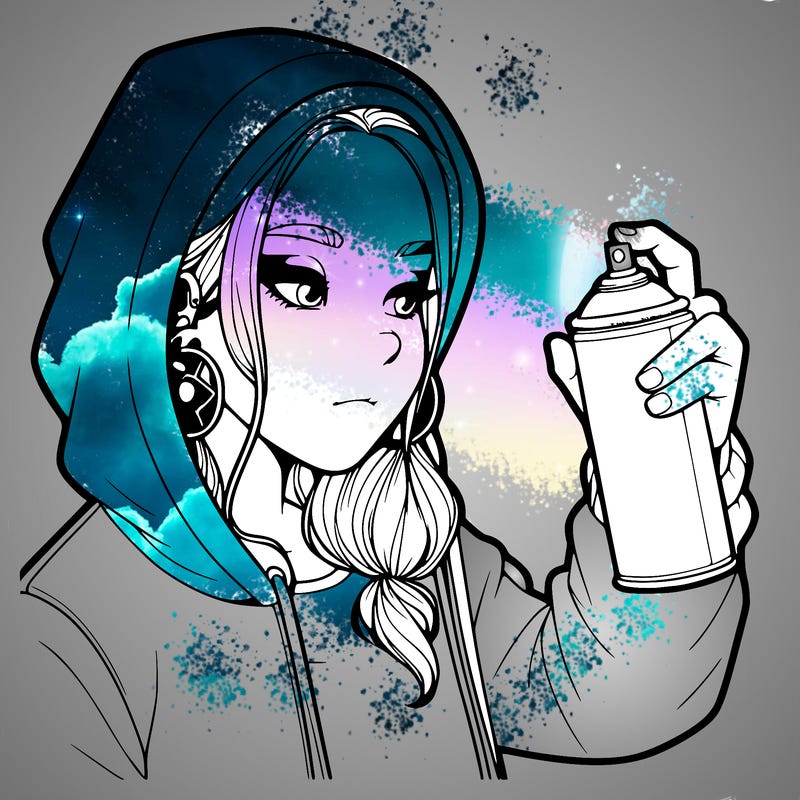 a realistic girl, spray painting