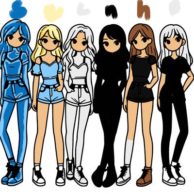 a group of girls wearing crop tops and shorts