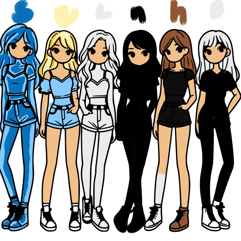 a group of girls wearing crop tops and shorts