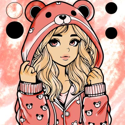 realistic girl in a animal pjs hoodie